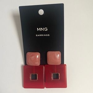 MANGO Red and Pink Statement Earrings